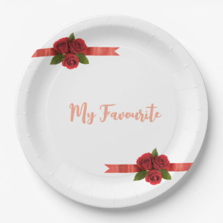 Red Flowers Favorite Paper Plate