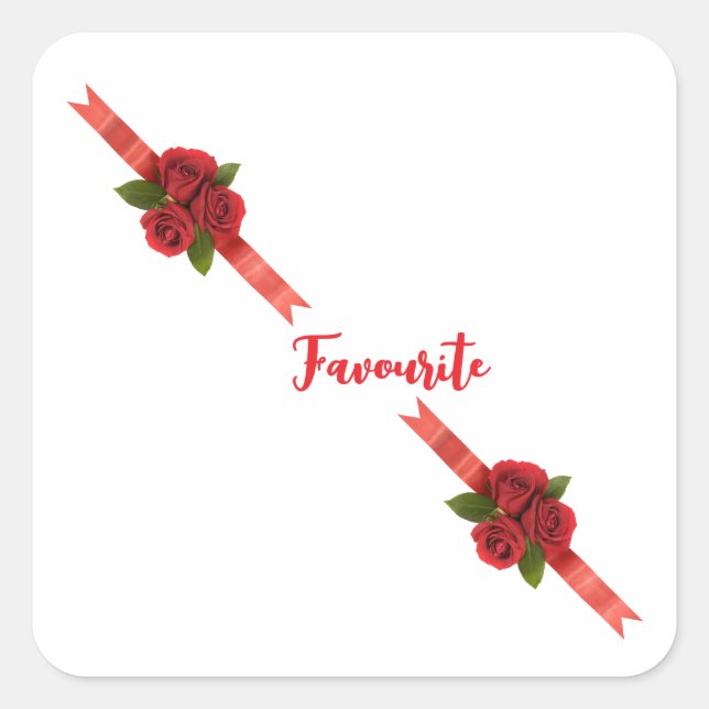 Red Flowers Favorite Square Sticker (Front)