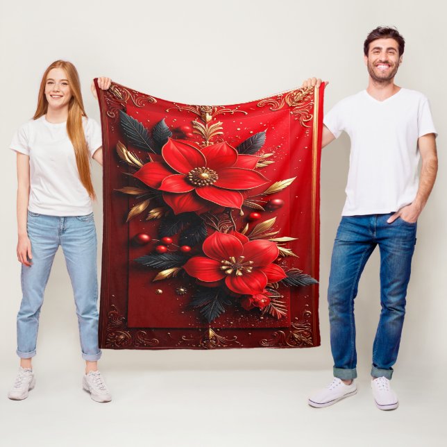 Red Flowers Fleece Blanket (In Situ)