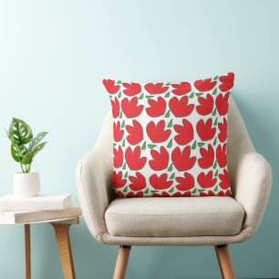 Red Flowers Floral Pattern   Throw Pillow