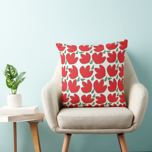 Red Flowers Floral Pattern   Throw Pillow (Chair)