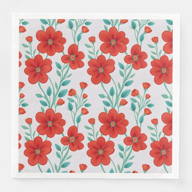 Red Flowers Floral Seamless Pattern Napkin (Front)