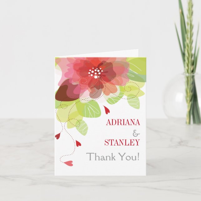 Red flowers floral spring wedding Thank You photo (Front)