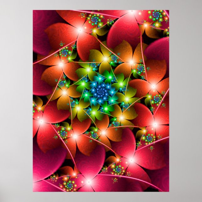 Red flowers fractal poster (Front)