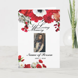 Red Flowers Funeral Program