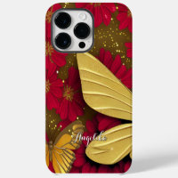 Red Flowers Gold Glitters Personalized Name
