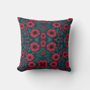 Red flowers graphic design throw pillow