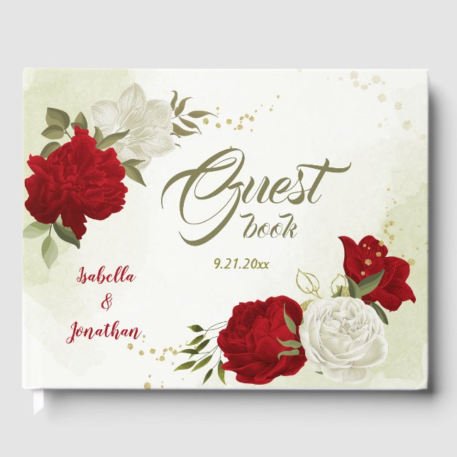 red flowers green leaves  guest book (Front)