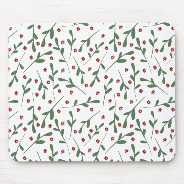 Red flowers, Green leaves pattern Mouse Pad (Front)