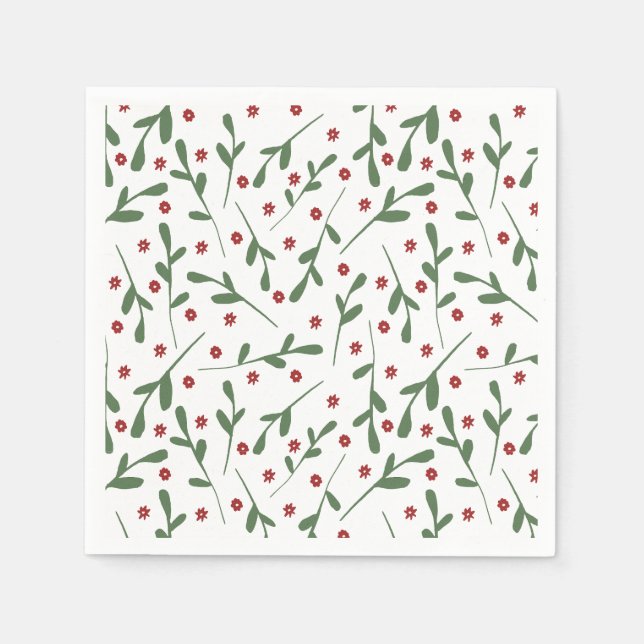 Red flowers, Green leaves pattern Napkin (Front)