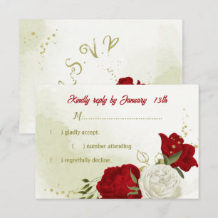 red flowers green leaves RSVP card