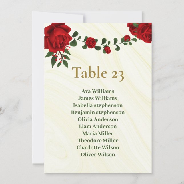 red flowers green leaves seating chart card (Front)