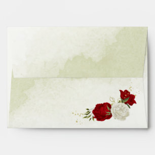 red flowers green leaves wedding envelope