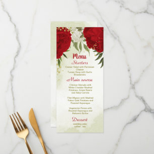 red flowers green leaves wedding menu