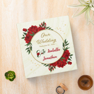red flowers greenery romantic wedding photo album binder
