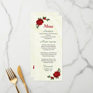 red flowers greenery wedding menu