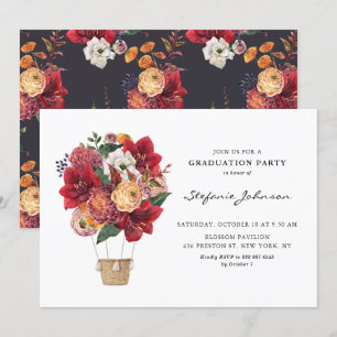 Red Flowers Hot Air Balloon Graduation Party Invitation
