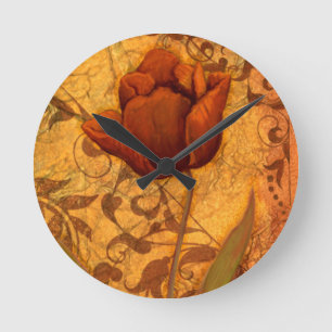 Red Flowers II Round Clock