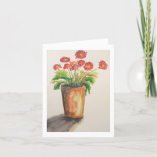 Red Flowers in a Pot Blank Card