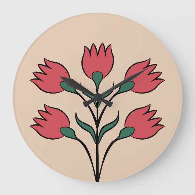 Red Flowers Large Clock (Front)