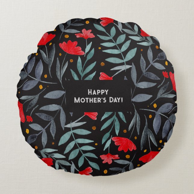 Red Flowers Magical Garden Mother's Day Round Pillow (Front)