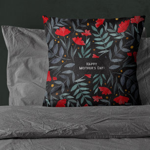 Red Flowers Magical Garden Mother's Day Throw Pillow