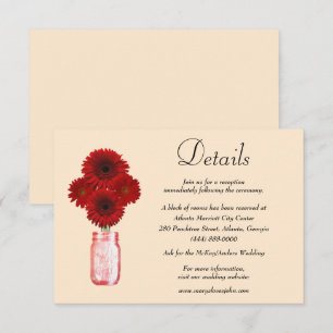 Red Flowers Mason Jar Wedding Details Enclosure Card