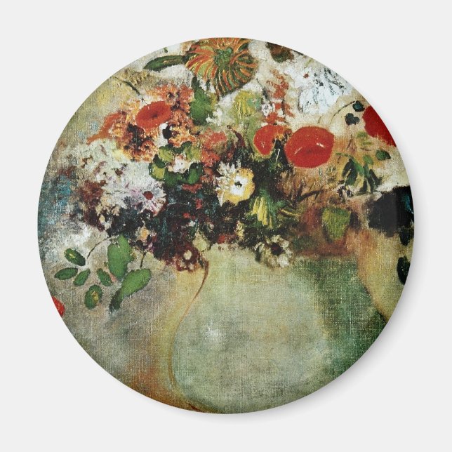 Red Flowers, Odilon Redon flowers Magnet (Front)