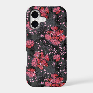 Red flowers on a black-grey background.