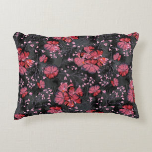 Red flowers on a black-grey background. accent pillow