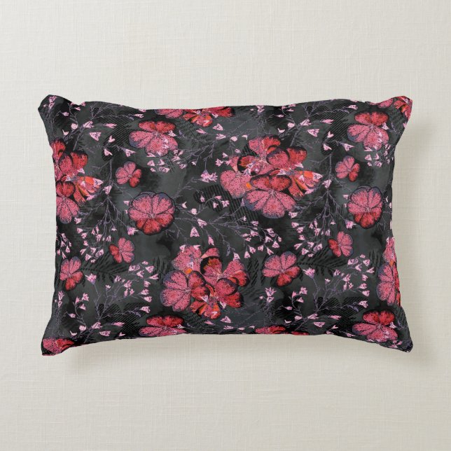 Red flowers on a black-grey background. accent pillow (Front)