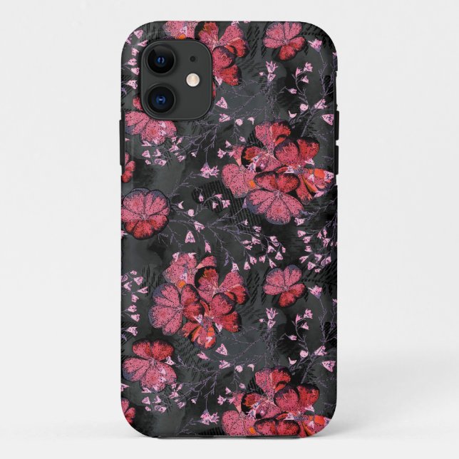 Red flowers on a black-grey background. Case-Mate iPhone case (Back)