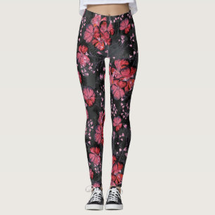 Red flowers on a black-grey background. leggings