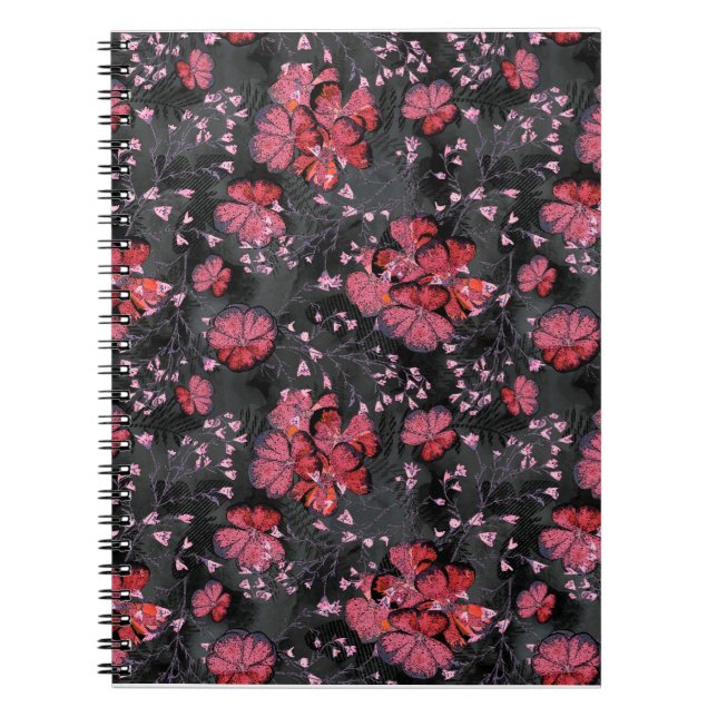 Red flowers on a black-grey background. notebook (Front)
