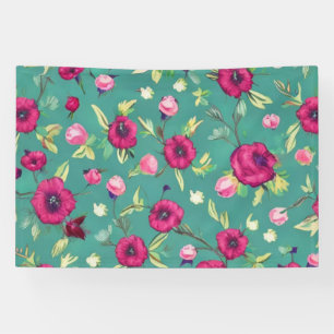 Red Flowers on a green background  Banner