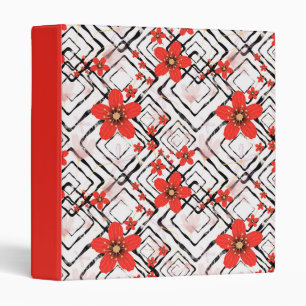 Red flowers on a white, black background. binder