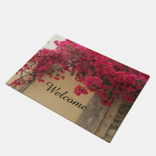 Red Flowers on an Old Building Doormat