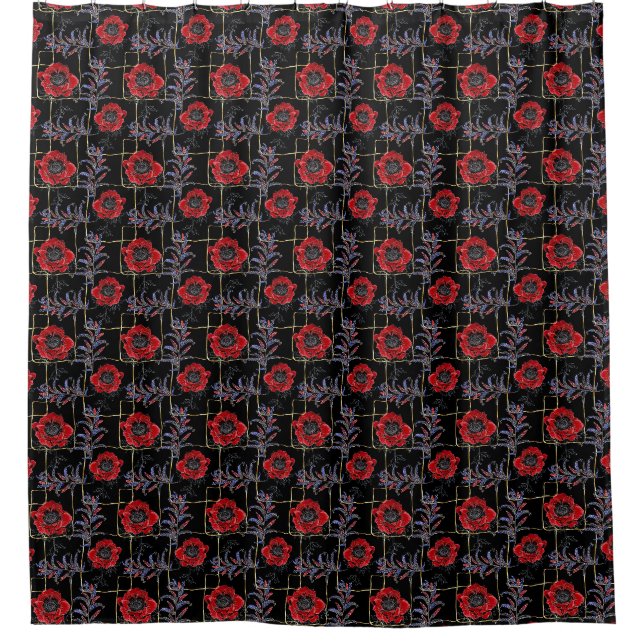 Red flowers on black. (Front)