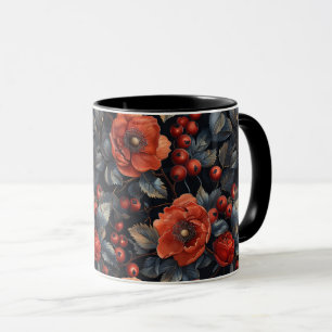 Red flowers on black mug