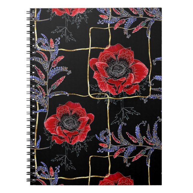 Red flowers on black. notebook (Front)