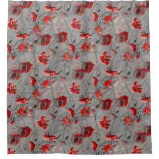 Red Flowers on Dark Grey, Red Poppies Floral Print