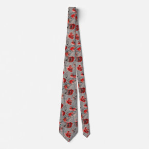 Red Flowers on Dark Grey, Red Poppies Floral Print Tie