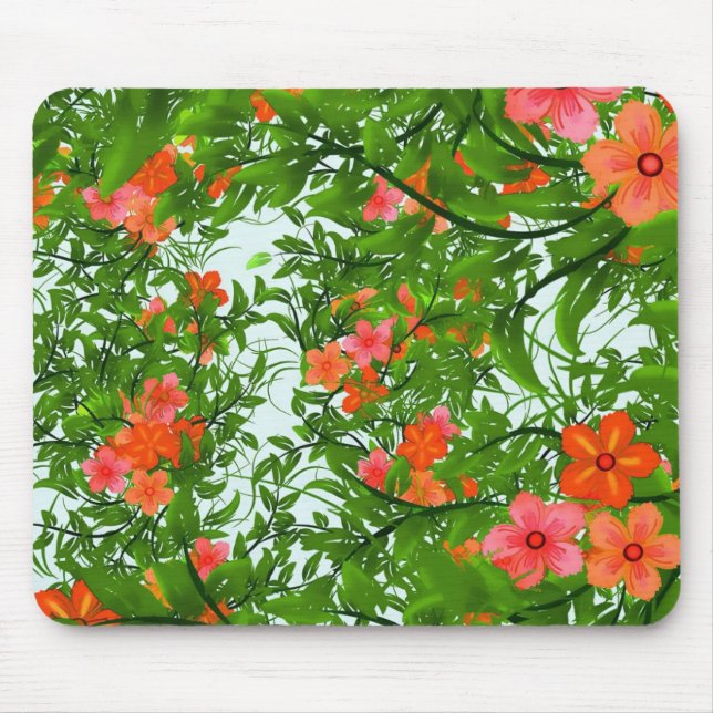 Red Flowers on Green Art Mouse Pad (Front)