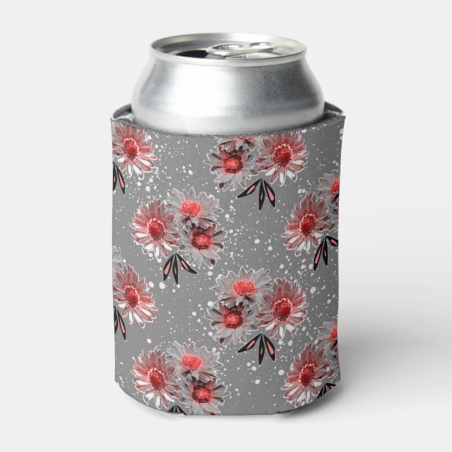 Red flowers on grey can cooler (Can Front)