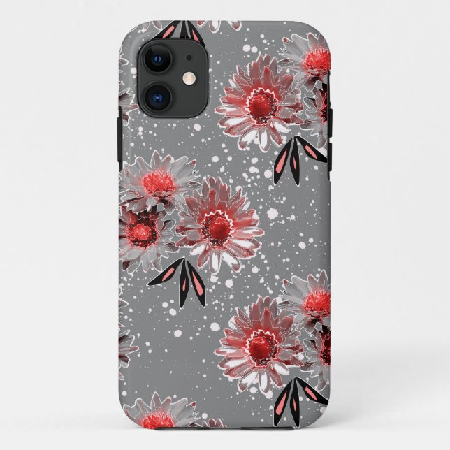 Red flowers on grey Case-Mate iPhone case (Back)