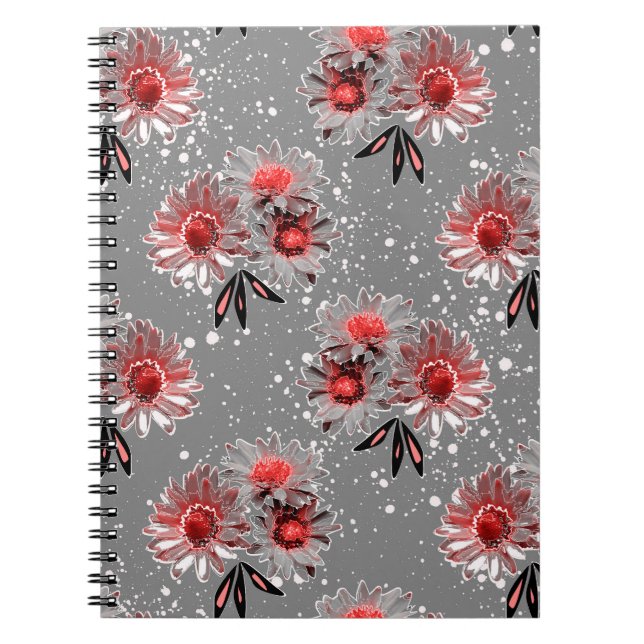 Red flowers on grey notebook (Front)