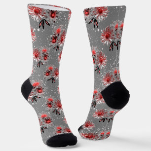 Red flowers on grey socks