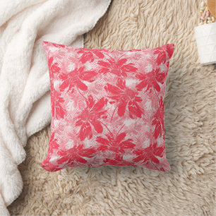 Red flowers on white. throw pillow