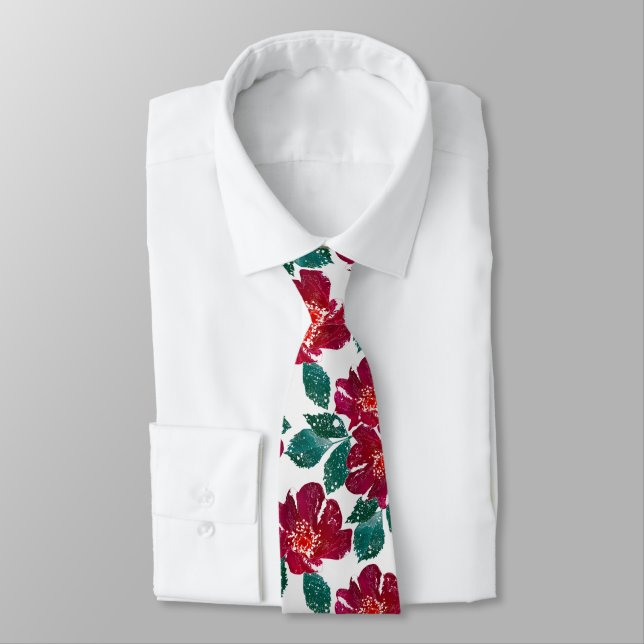Red flowers on white. tie (Tied)