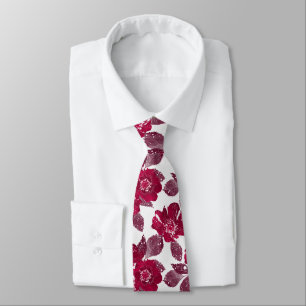 Red flowers on white, watercolor. tie